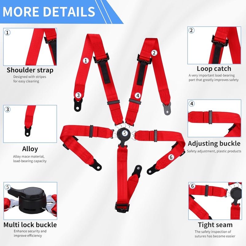 Yakitoko Universal 5 point Safety Harness Set 2inch Fits Go Kart,UTV,ATV,Racing Red - Image 2